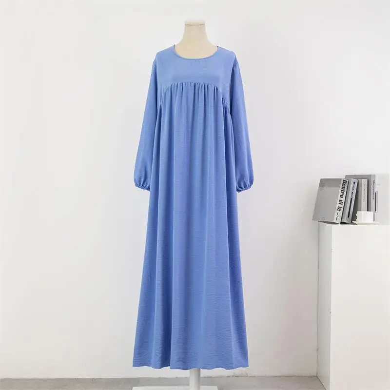 Women Loose Maxi Dresses Muslim Dress Spring Autumn Female Full Sleeve Casual Solid Pockets Robe Long Dresses Mujer Vestidoes