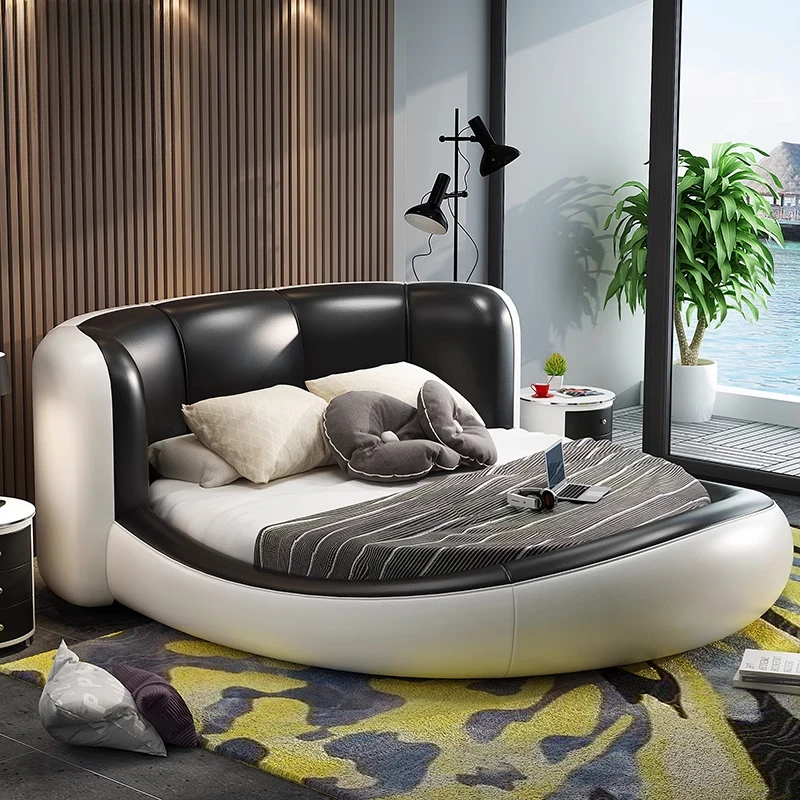 

Design Princess Luxury Double Bed Modern Leather King Girls Adults Round Bed Queen Mattress Camas De Dormitorio Home Furniture