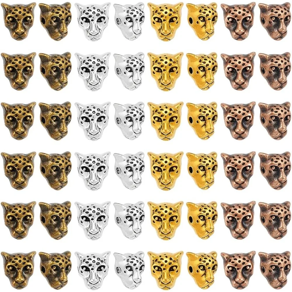

4 Colors Leopard Head Beads 100pcs Animal Bracelet Beads Style Alloy Bead Loose Metal Spacers for Men Summer Bracelet Necklace