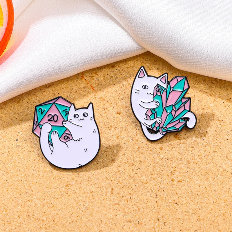 Broche de gato de dibujos animados, PIN creativo de serie de gato blanco en maceta