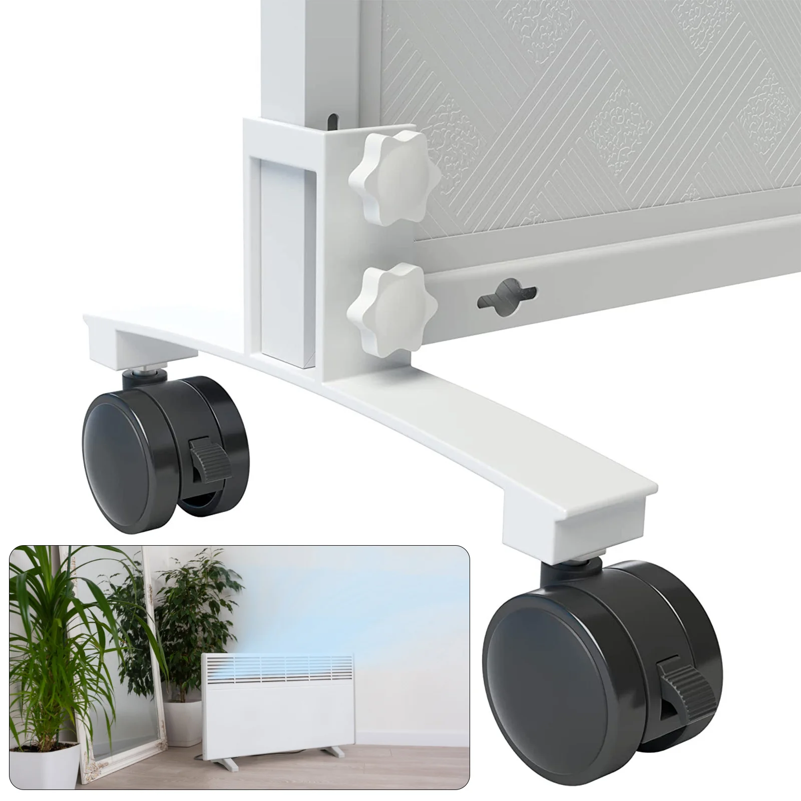 Suporte de base de aquecedor de metal, painel de aquecimento universal, pernas móveis com rodas, fácil de instalar, acessórios de sistema de aquecimento