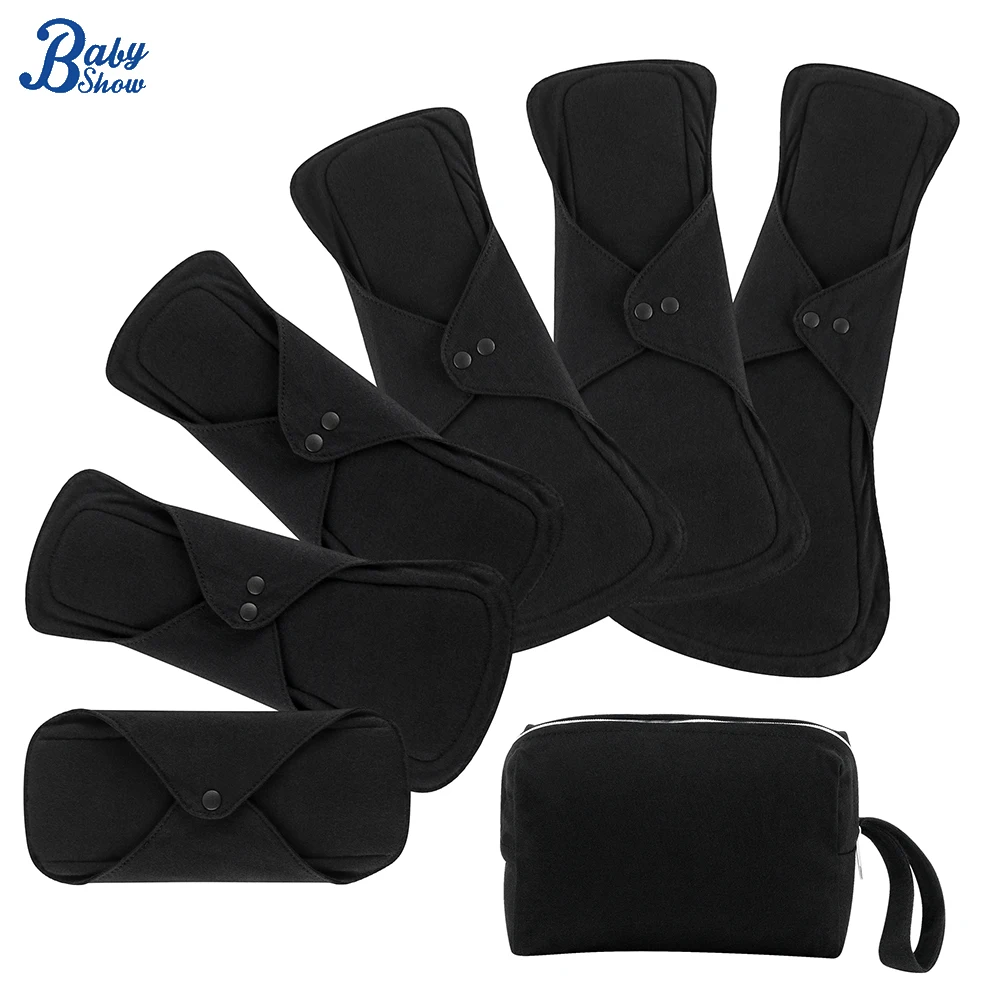 7pcs/Set Leak Proof Sanitary Pads Menstrual Cloth Pads Washable Breathable Period Daily Pads Anti Leakage Urine Including Bag
