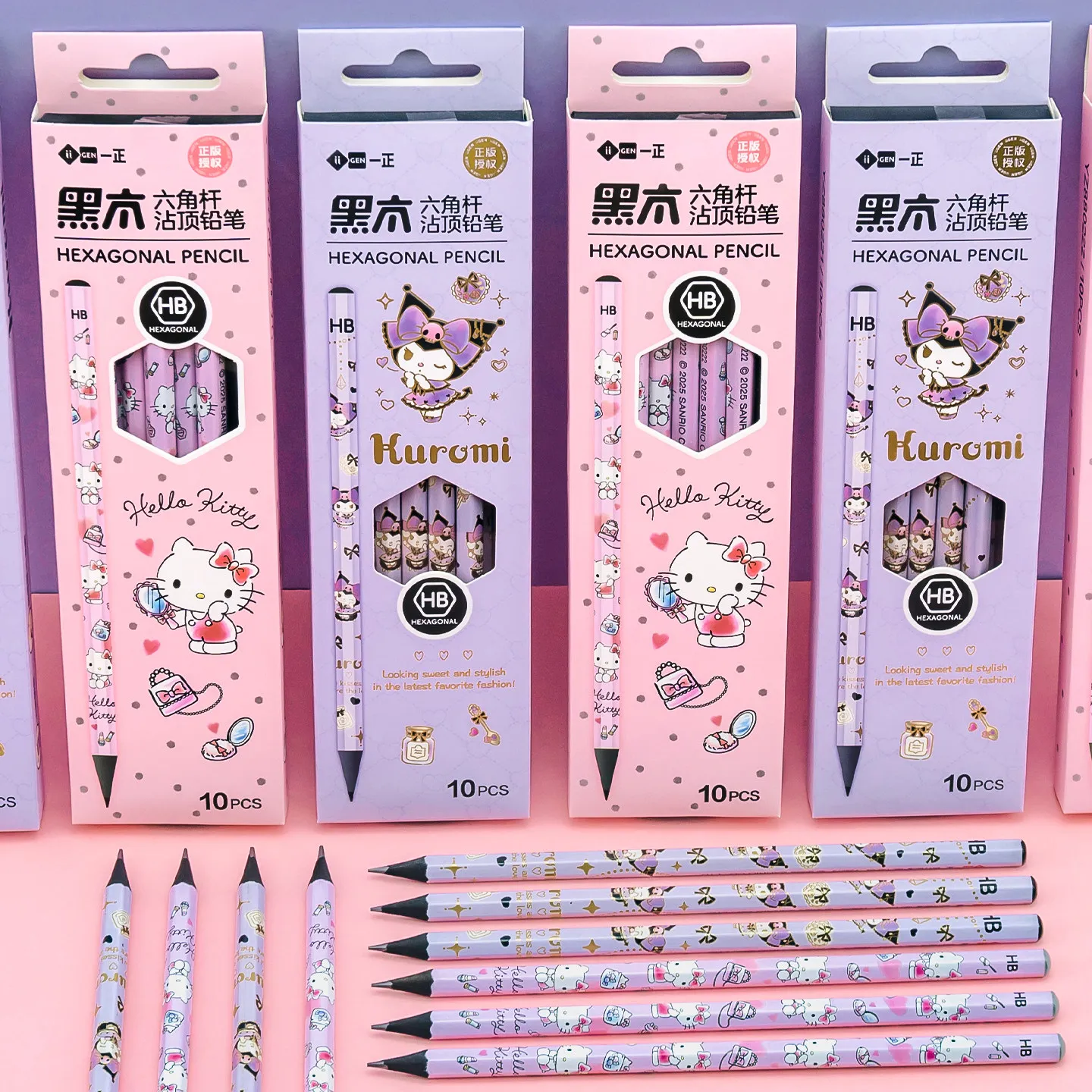 Iigen Sanrio Hello Kitty Hb Pencils Hexagonal Black Wood Cute Aesthetic Daily Writing School Use For Teen Girls