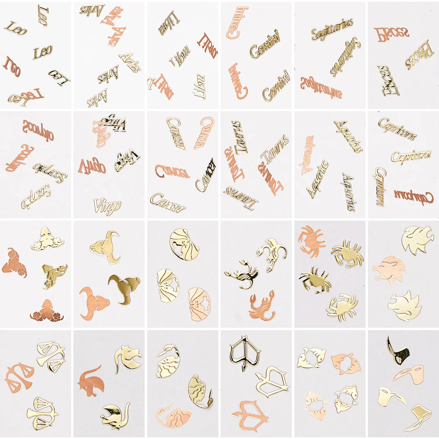 12 Zodiac Constellation Nail Art Charms Slice Gold Metal Nails Foil Flakes Sequins Manicure Decals Accessories Rivets Supplies
