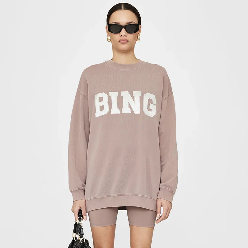 

Early Autumn New North American Niche AB Classic BING Sticker Embroidery Washing Water Dyeing Fried Color Fleece Women's Sweater