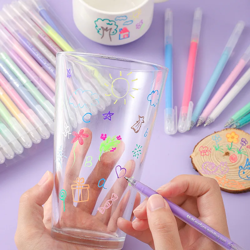 12 Teile/satz Acryl Aquarell Gel Stift Große Kapazität Highlighter Feine Spitze 1,0mm Für DIY Schwarz Karton Zeichnung Markierung Kritzeln – Detail 2