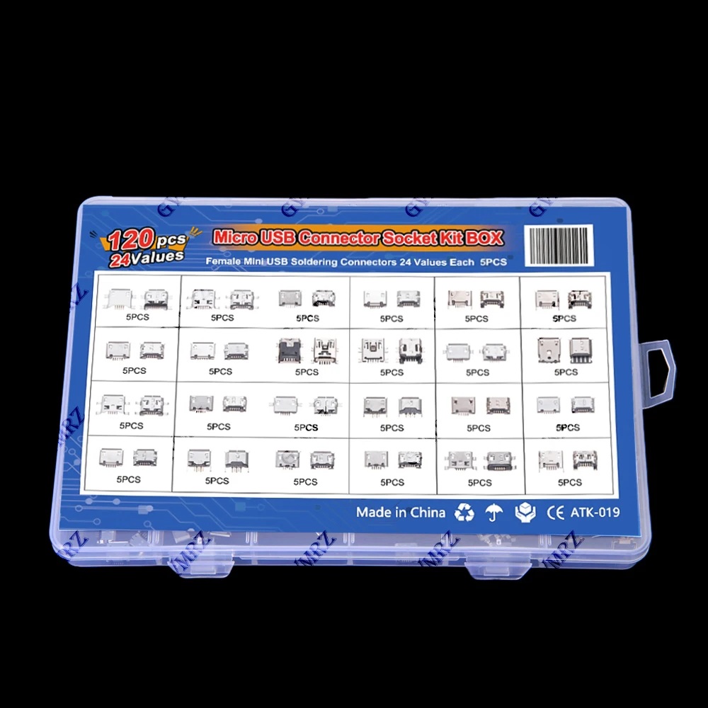 120PCS Micro USB Connector Kit  Diy For MP3/4/5 Samsung Huawei SMD DIP Socket Kit 24 Models Female Mini Usb Soldering Connectors