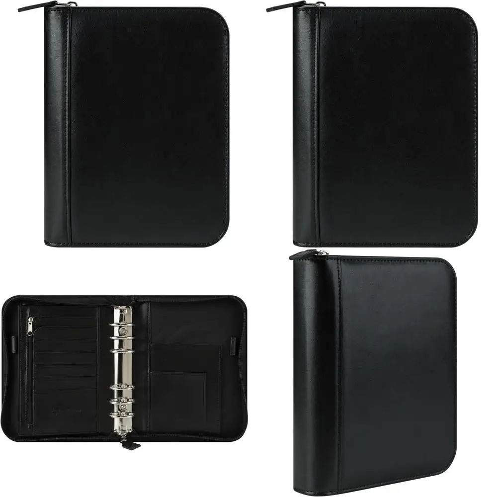 

Кожаный компактный черный блокнот на молнии для планирования и заметок