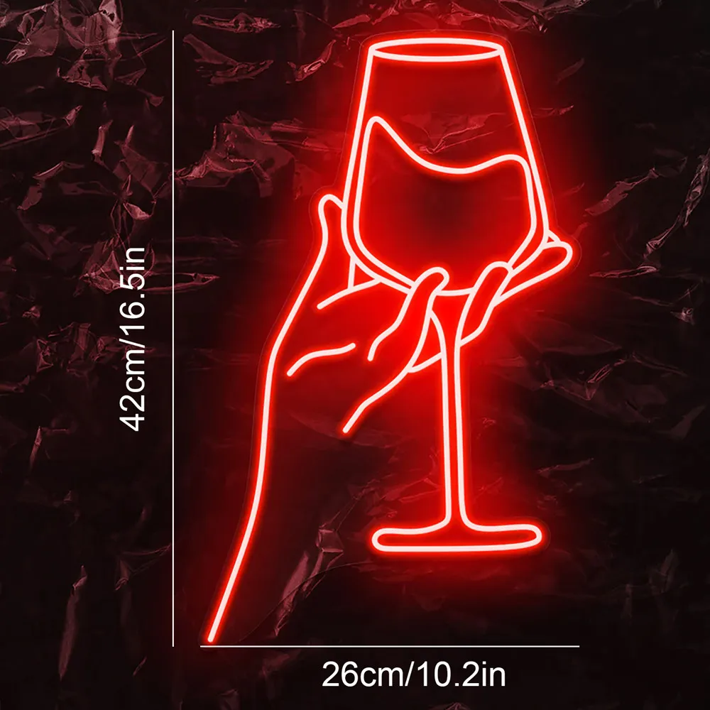 Red Wine Glass Neon Sign Wall Decor Wine Glass Light LED Light Wall Decor Stuff Lamp for Bar Shop Club Hotel Pub Party USB