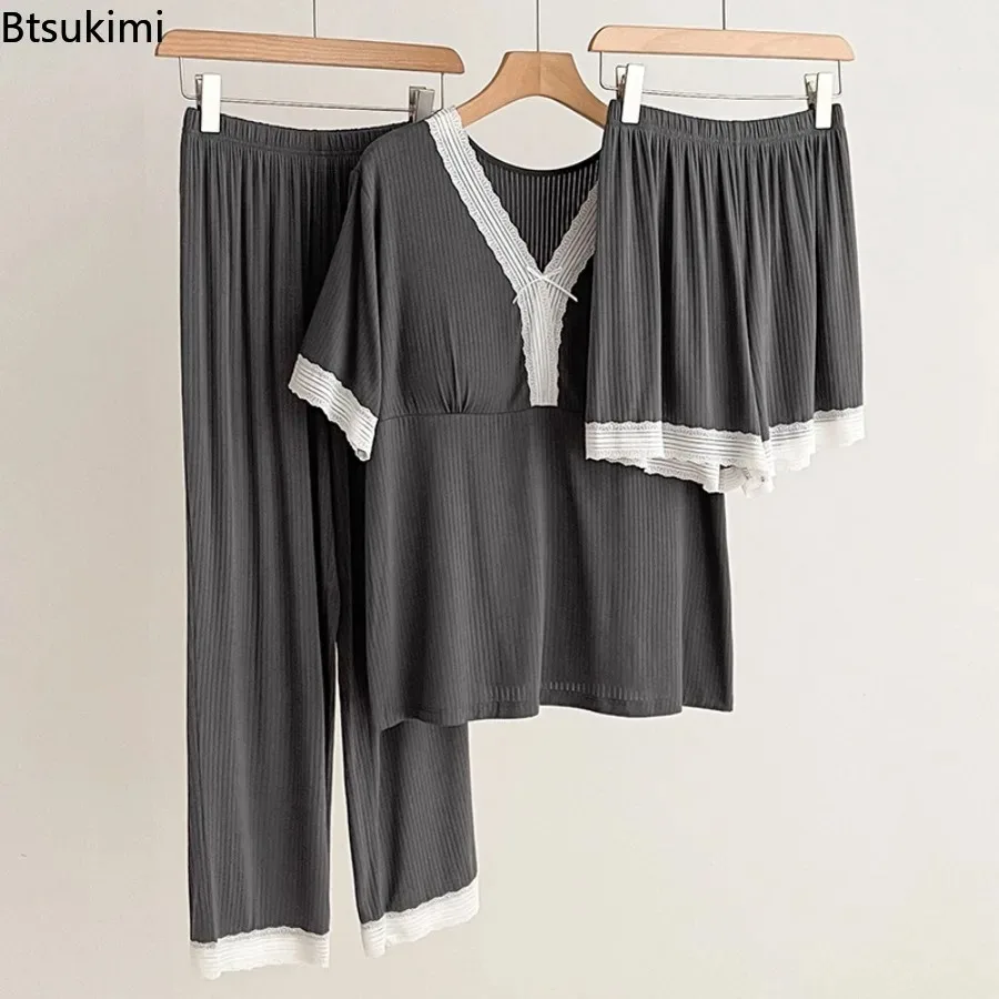 New 2025 Women's Summer Thin Pajamas Set Short Sleeve Top Loose Pants Two-piece Set Household Clothes Ladies Home Service Suit