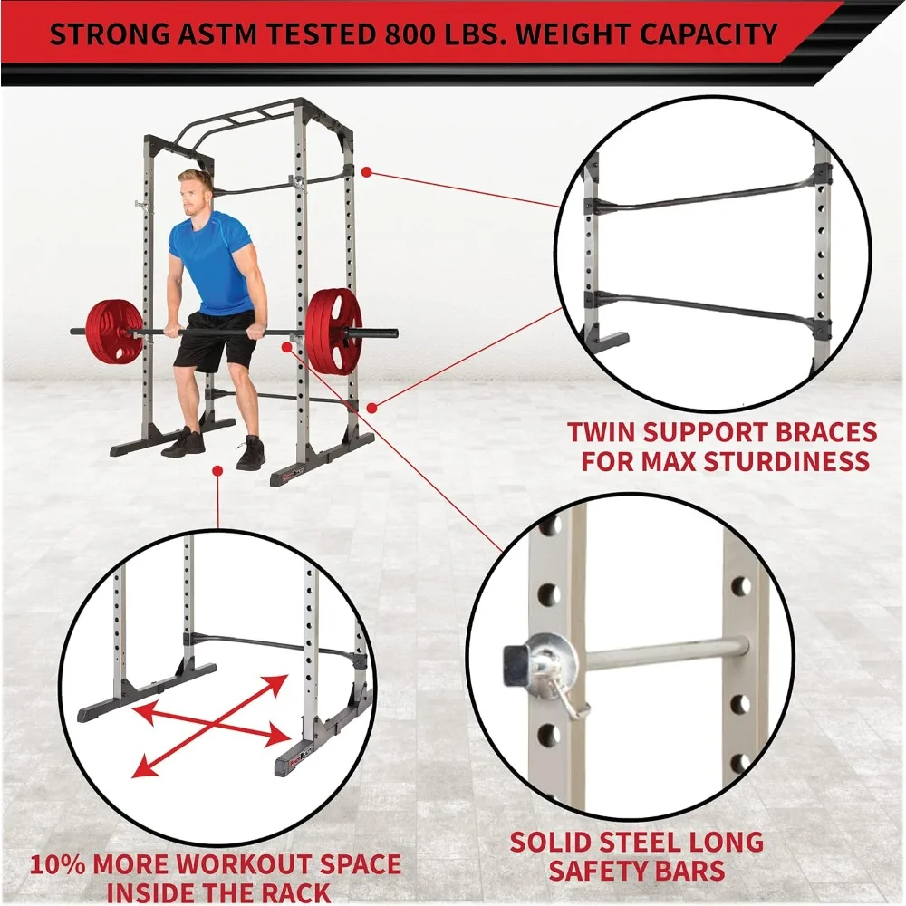 Squat Rack Power Cage with Optional LAT Pulldown & Leg Holdown Attachment | Squat and Bench Rack Combos| Super Max 810 XLT