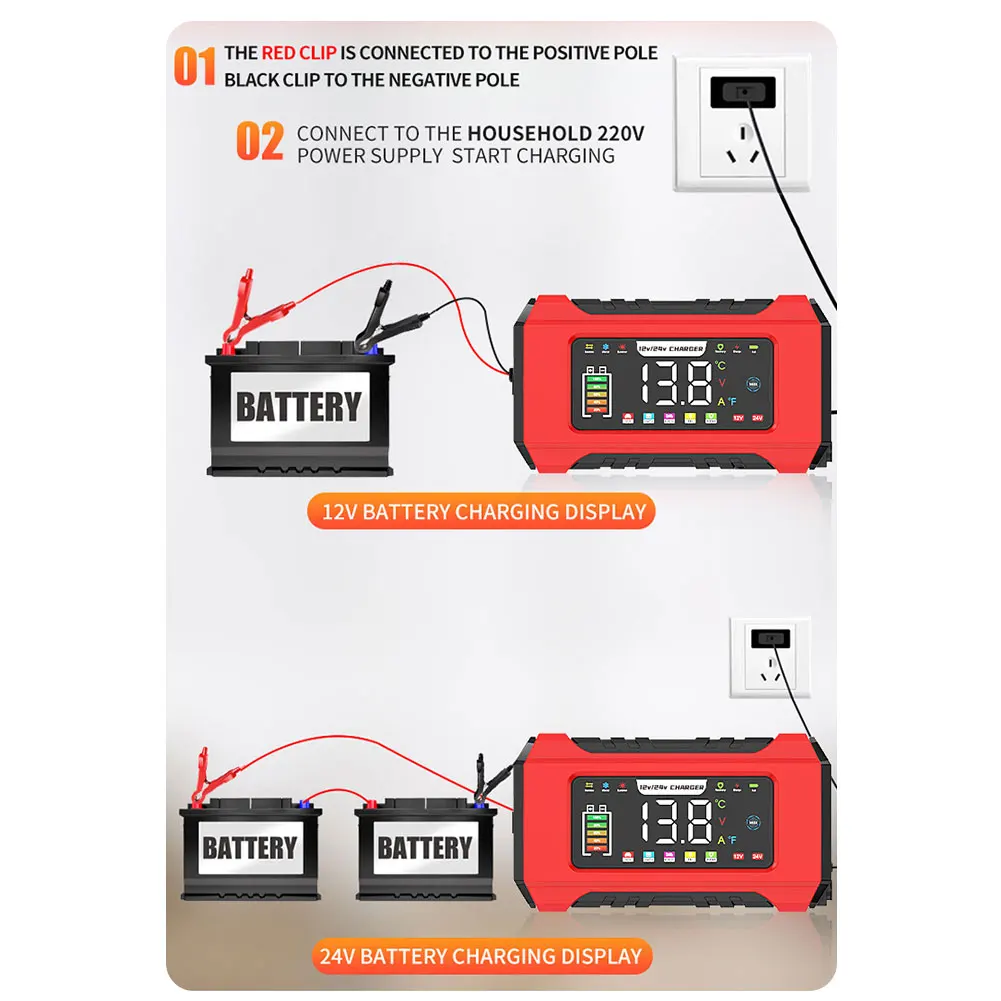 Car Battery Charger 2v15a/24v8a Battery Chargers Small Portable Fully Automatic Charger With Lcd Screen For Motorcycle view 4