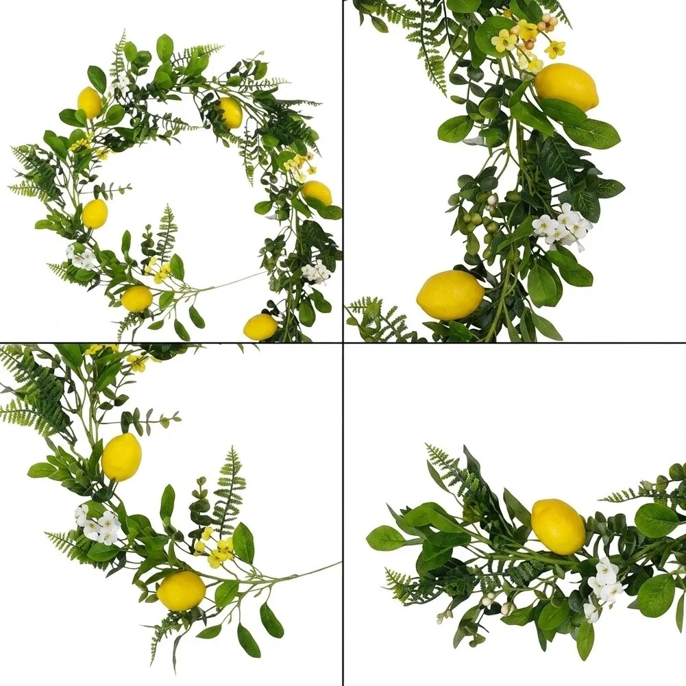 Artificial Lemon Vine Garland 6.5 Feet Featuring Handcrafted Foam Lemons and Silk Lemon Leaves for Tropical Jungle Theme Events