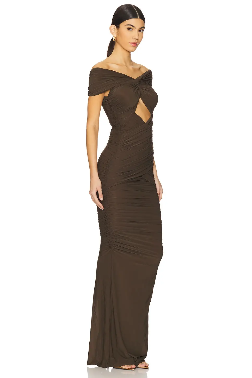 VC Sexy Fashion Brown Off-Shoulder Cut-Out Details Long Dress Galas Party Evening Gown
