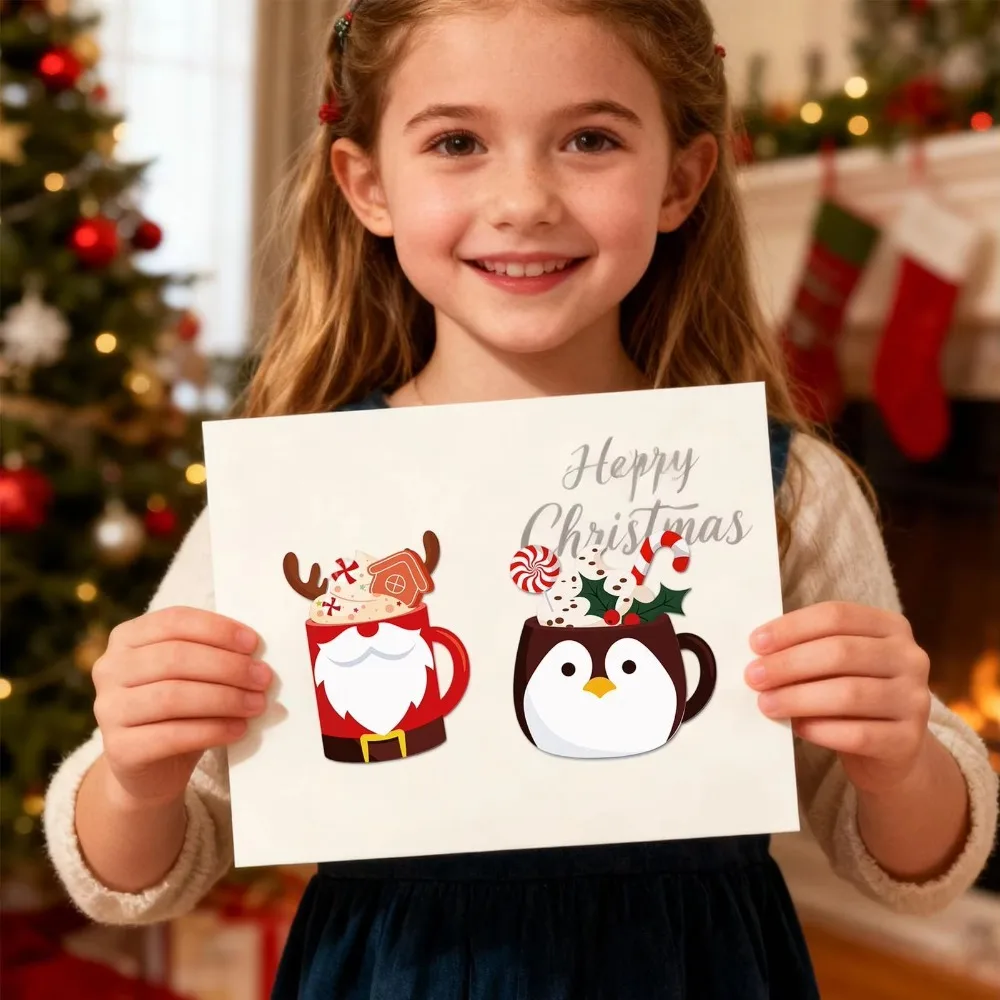 Cute Self-Stick Tea Cup Note Pad Set Santa Claus Elk 12 Styles Xmas Theme Stickers Christmas Sticky Notes Christmas Gift Giving