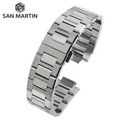 San Martin 20mm Durable 3-Link 316L Stainless Steel Strap Watch Bracelet Hidden Butterfly Clasp ремешок для часов For SN0026