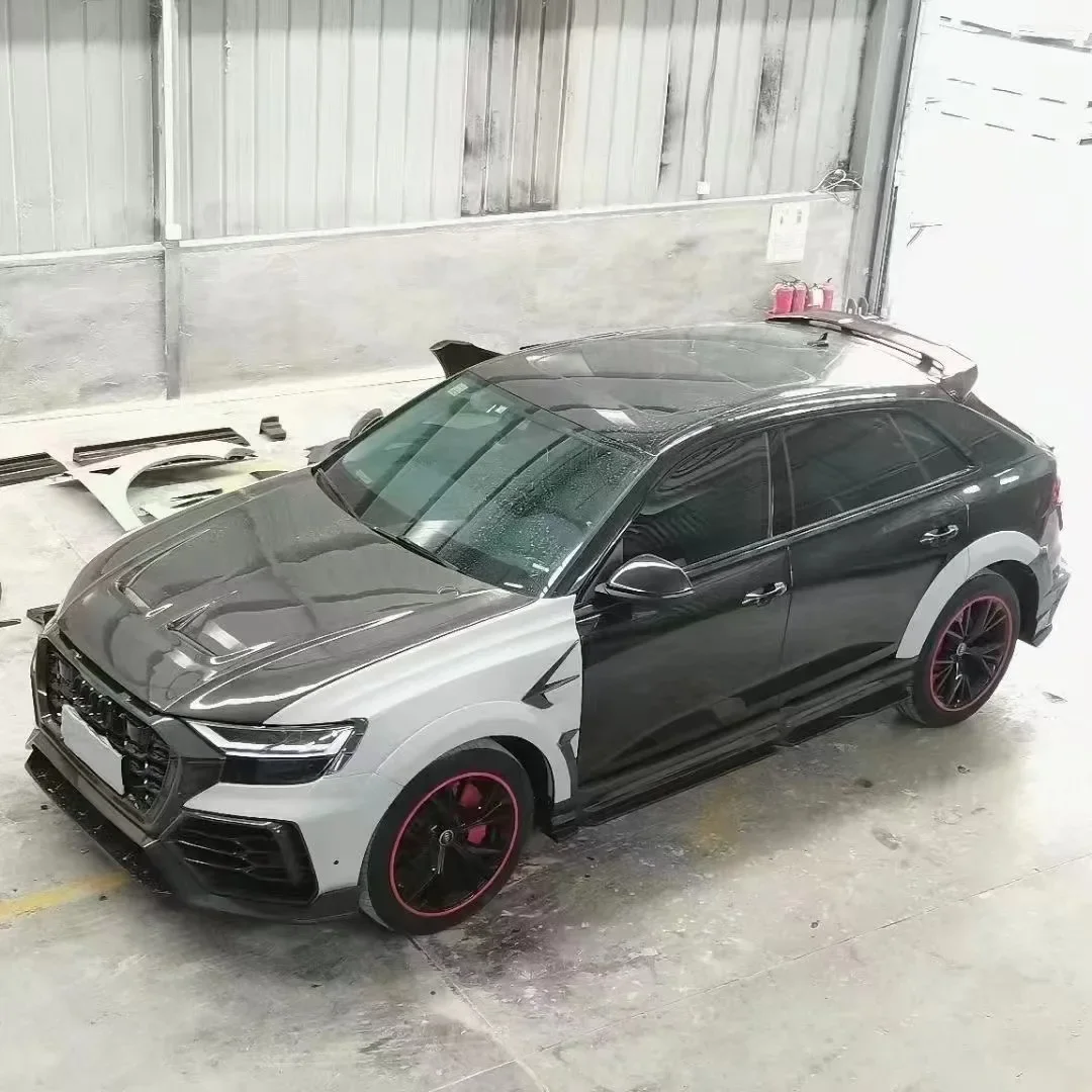 M Style  Dry Carbon Fiber Front Bumper Engine Hood Side Skirts Rear Roof Spoiler Body Kit For Audi Q8 Rsq8  Body kit