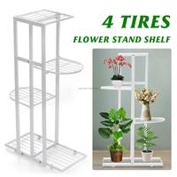 4 Tier Household Wrought Iron Craft Multi-layer Plant Stand With Four Sides of Fence Rack Balcony Indoor Garden Flower Pot Shelf