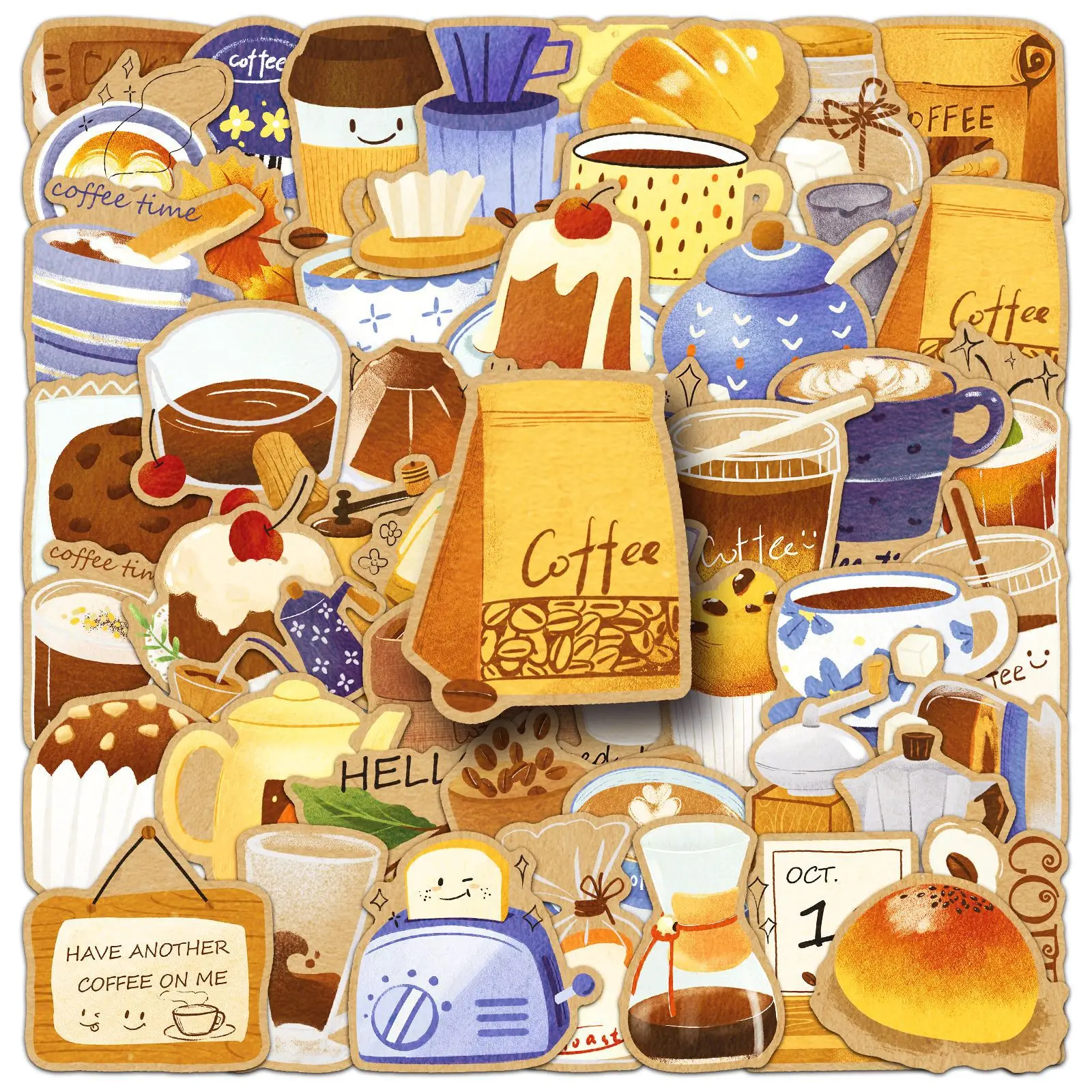 50 Stück Retro-Kaffee-Süßigkeiten-Aufkleber, warme ästhetische, dekorative, wasserfeste Aufkleber für Scrapbooking, Schreibwaren, Handyhülle
