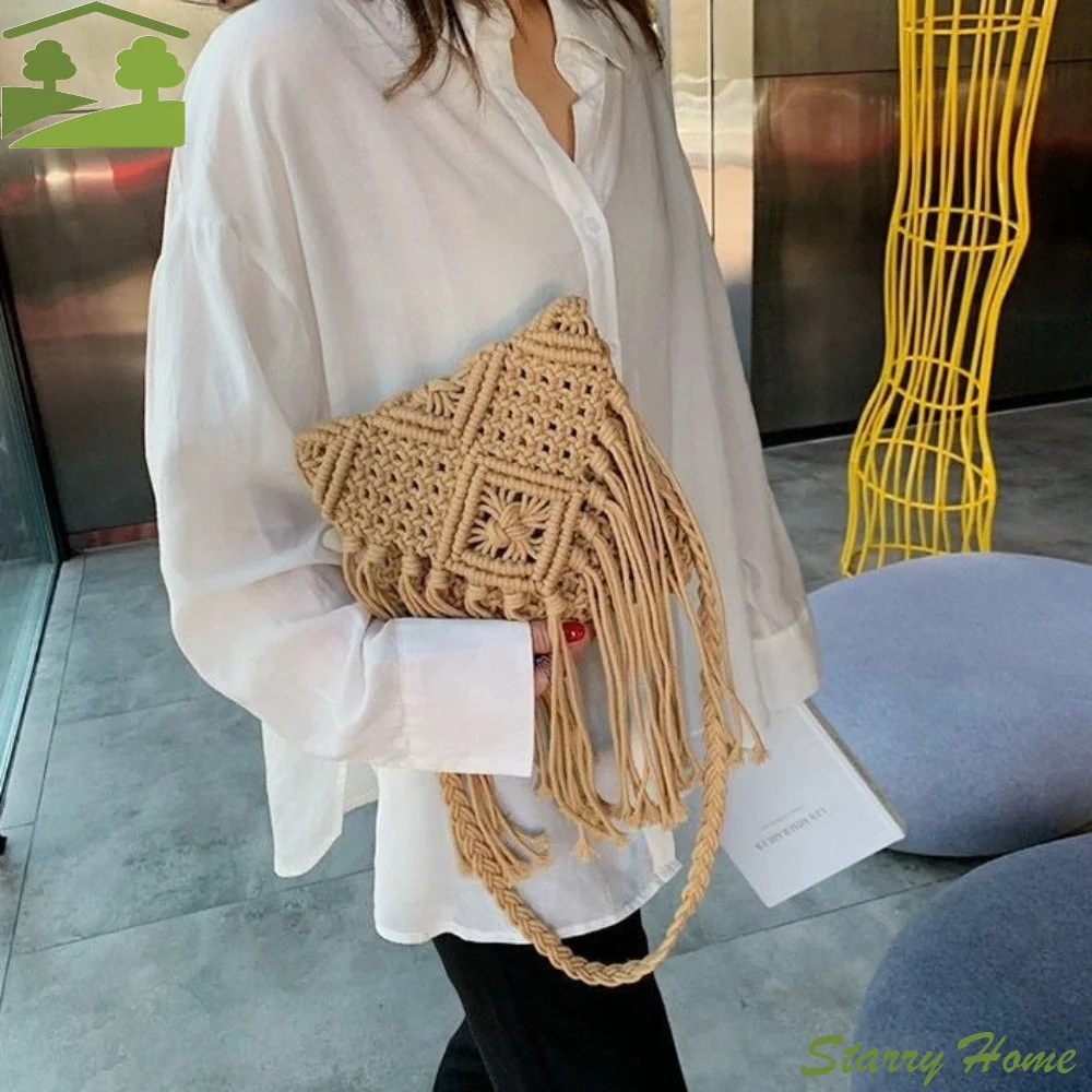 

Fashion Ethnic Style Woven Straw Bag Bohemian Style Fringe Tassel Shoulder Bag Messenger Bag Phone Bag Women Crossbody Bag Beach