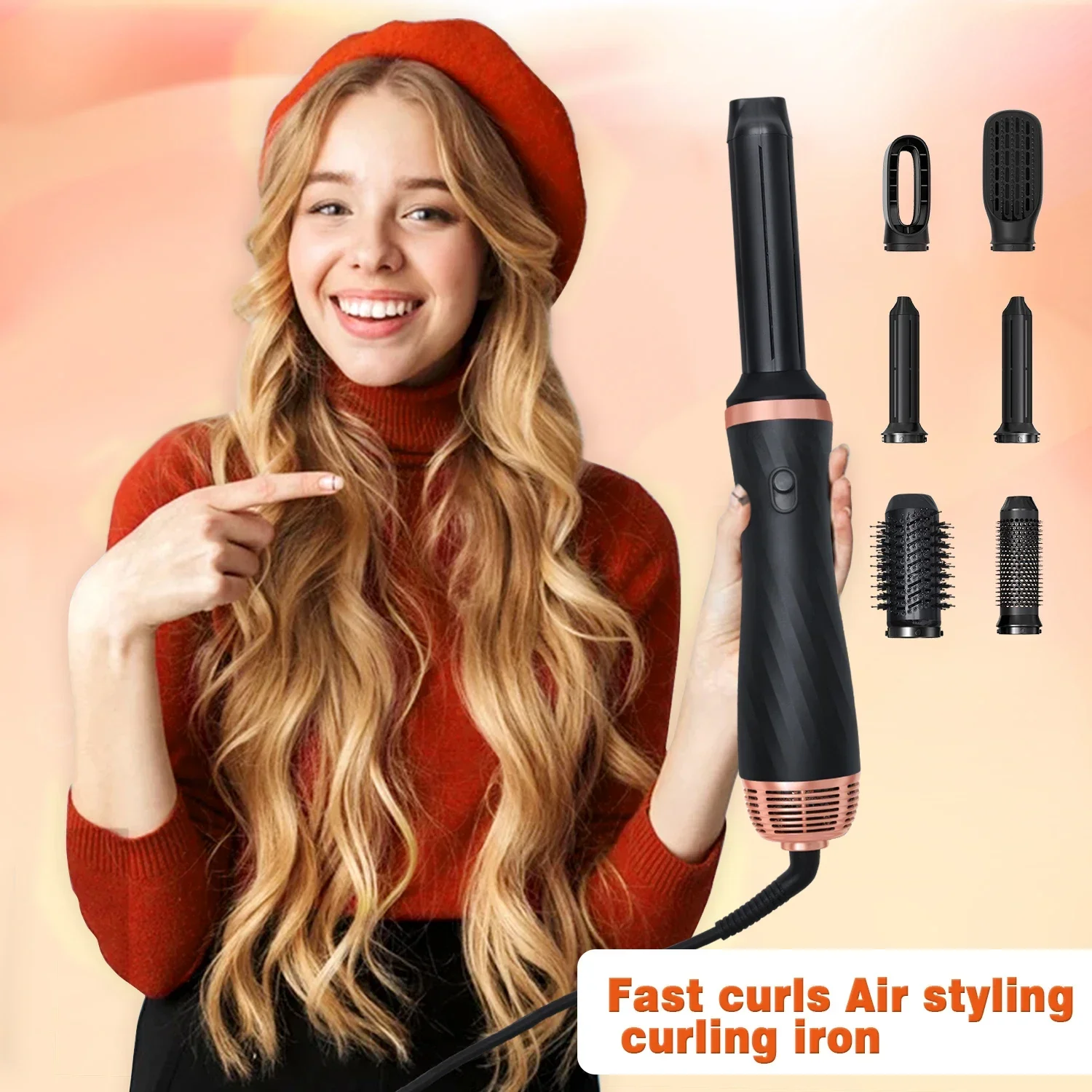 5 In 1 Hair Dryer Brush Electric Hot Air Straightener Multi Hair Styling Blowing Comb Rotating Curling Iron Set Professional