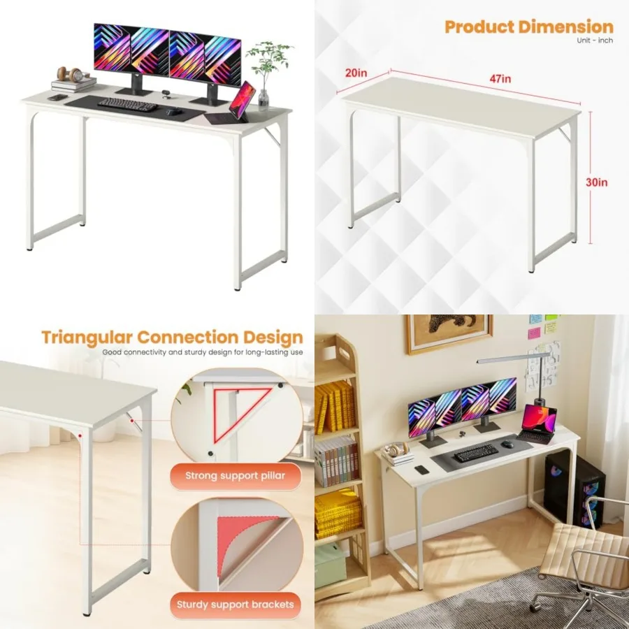 

Computer Desk Office Desk with Metal Frame, Adjustable Feet Water-Resistant, Scratchproof Surface Sturdy Writg Table for Home O