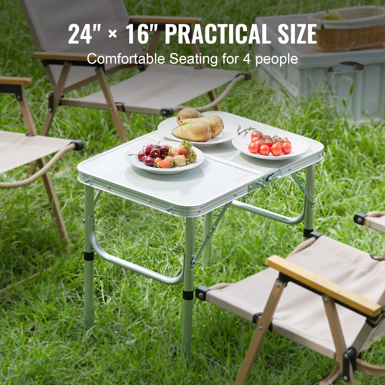 VEVOR Outdoor Folding Table Adjustable Height Portable Compact Tables Lightweight Aluminum Picnic Table For Beach/Garden/Camping image 6