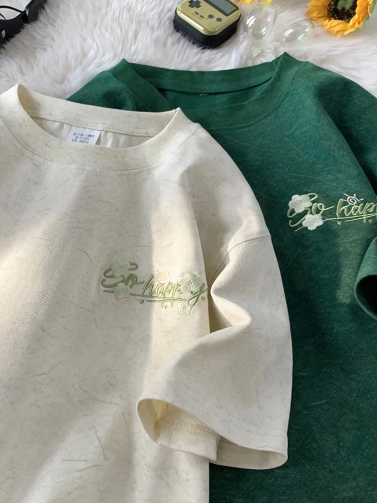 

Ice Silk ort Sve T-irt Men's Summer Trendy Brand Cool Feeling Embroidery Loose Casual round Ne Body irt