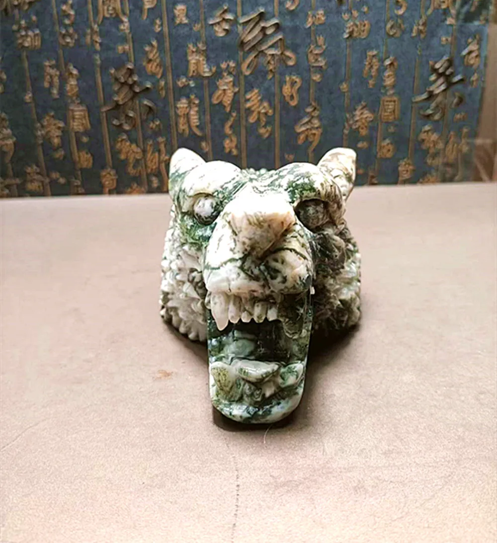 Natural Energy Stone Carved Tiger Skull, Quartz Crystal Tower, Spiritual Chakra, Reiki Healing, Water Grass, Healing, Home Decor