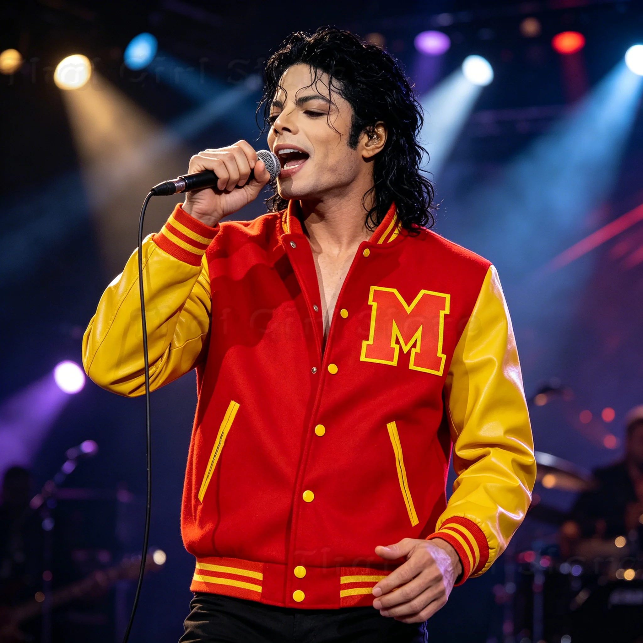 Michael Scary Night Rote Lederjacke Halloween Michael Jackson Cosplay Varsity Jacke Rot-Gelb Colorblock Baseball-Kostüm