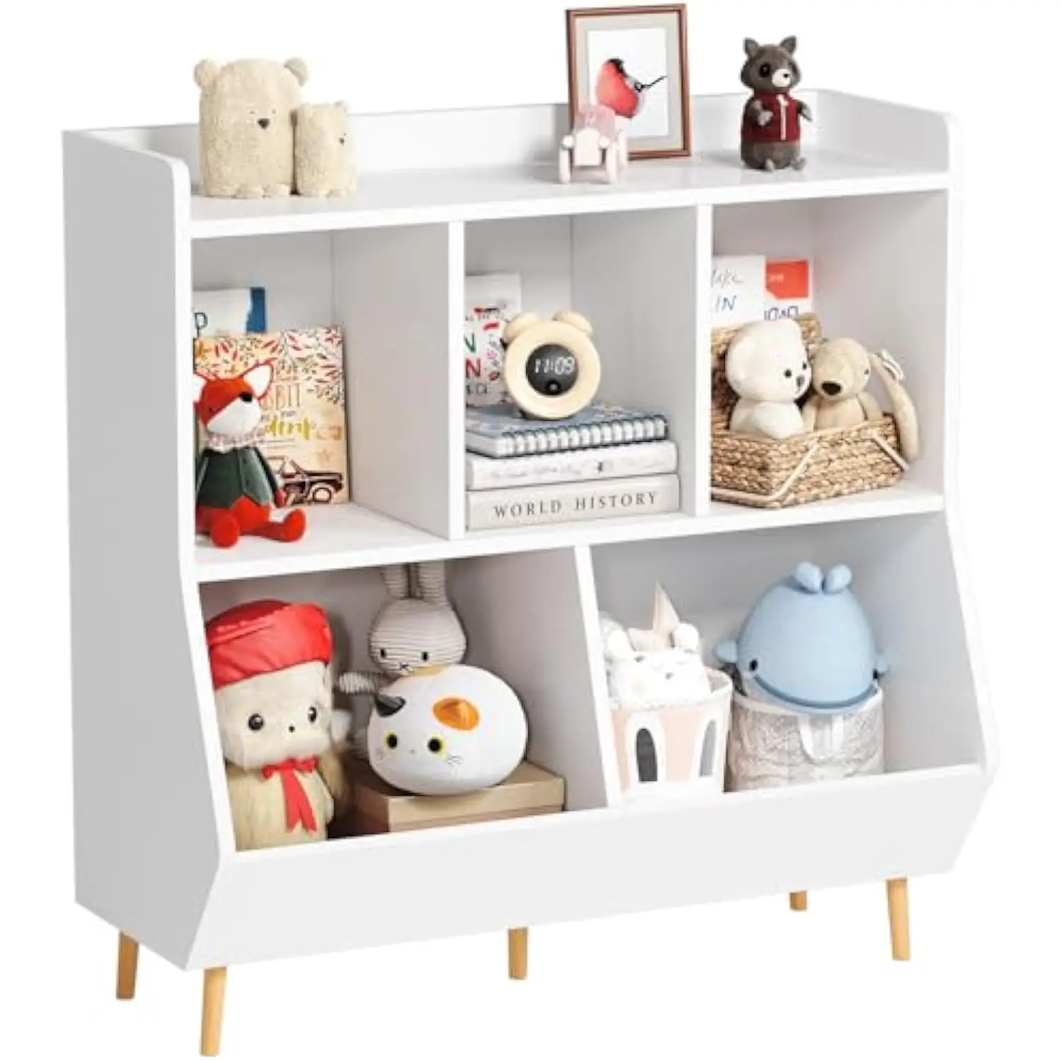 

Kids Bookshelf and Toy Storage, 3 层 Wooden Open Bookcase with Feet, Baby Bookshelf and Toy Storage Display Organizer with Spacio