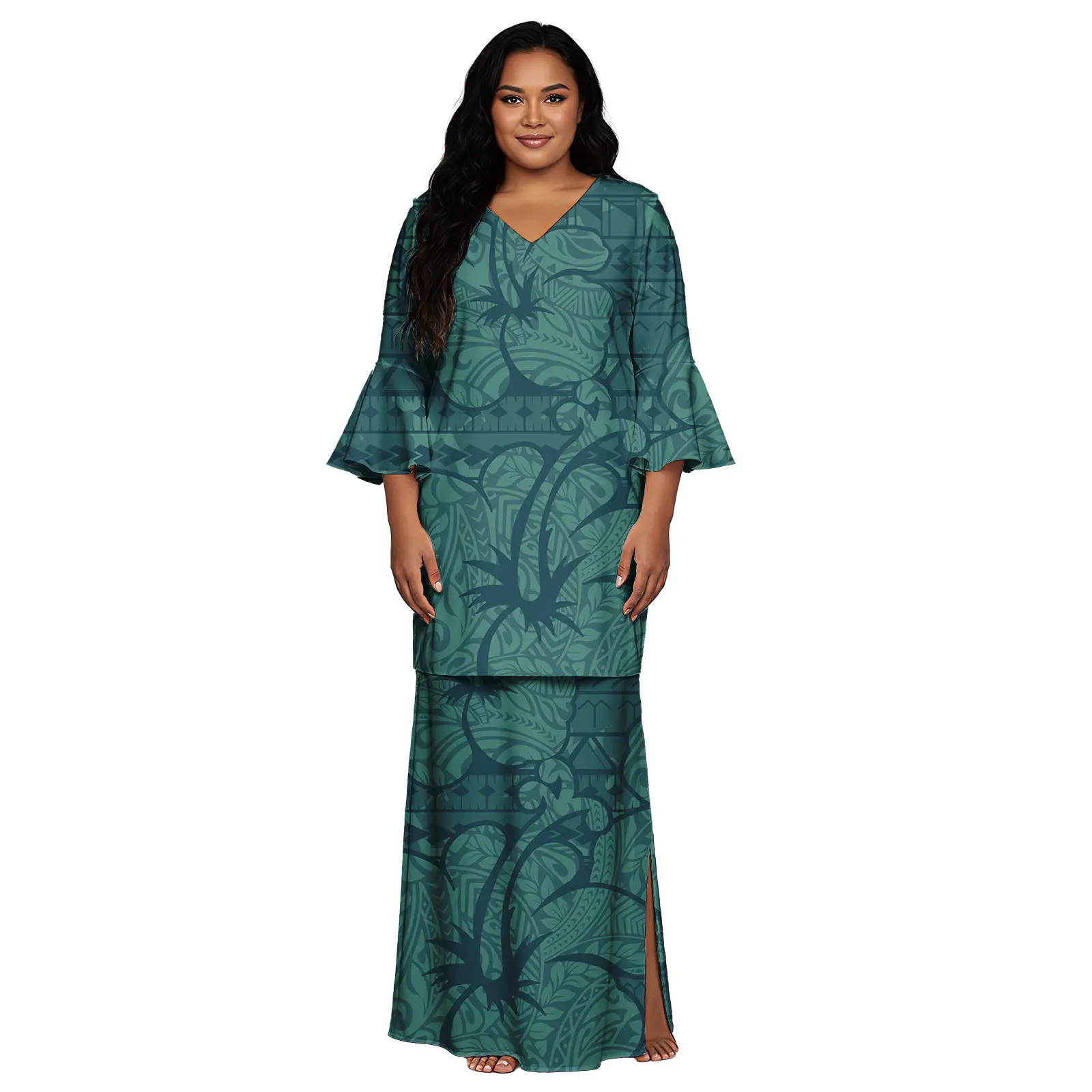 2 pezzi abiti lunghi donna maxi casual stampa tribale samoana abiti puletasi donna donna estate vendita calda abiti da donna