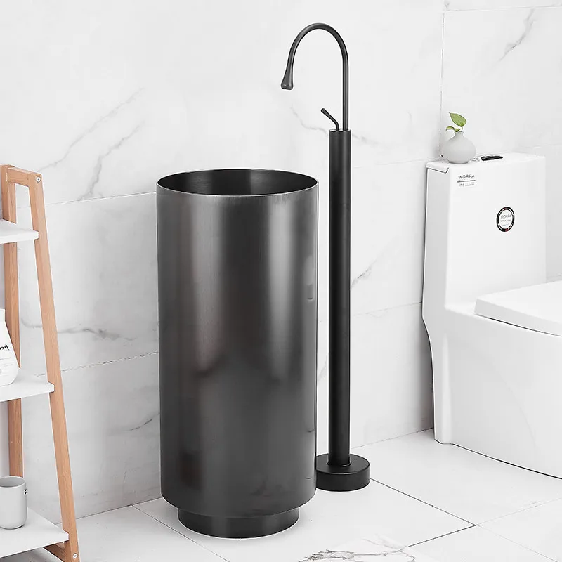 Gold Bathroom basin Faucet Brass Floor Standing  Bathtub Faucet Hot and Cold Tap super long water drop design black sink tap