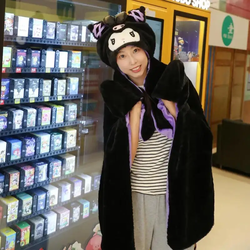 

Плащ Sanrios для девочек Kuromi Kawaii, домашнее одеяло для общежития, милое модное повседневное простое платье с принтом, хит продаж, мягкие элитные подарки
