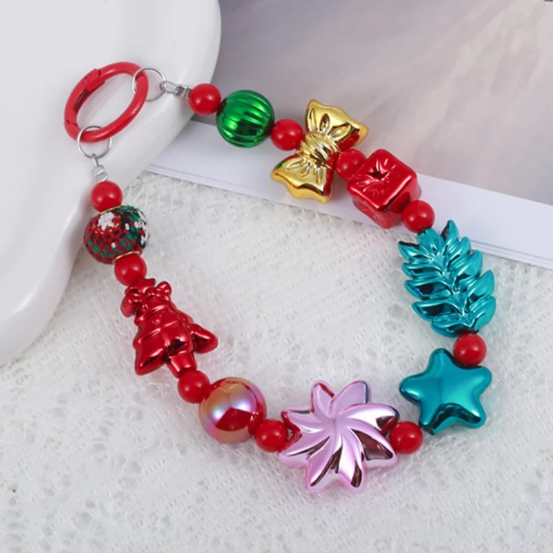 Nieuwe kerst telefoonbedel voor dames, anti-diefstal telefoonpolsband handsfree en kralenketting, afneembaar mobiele telefoonkoord