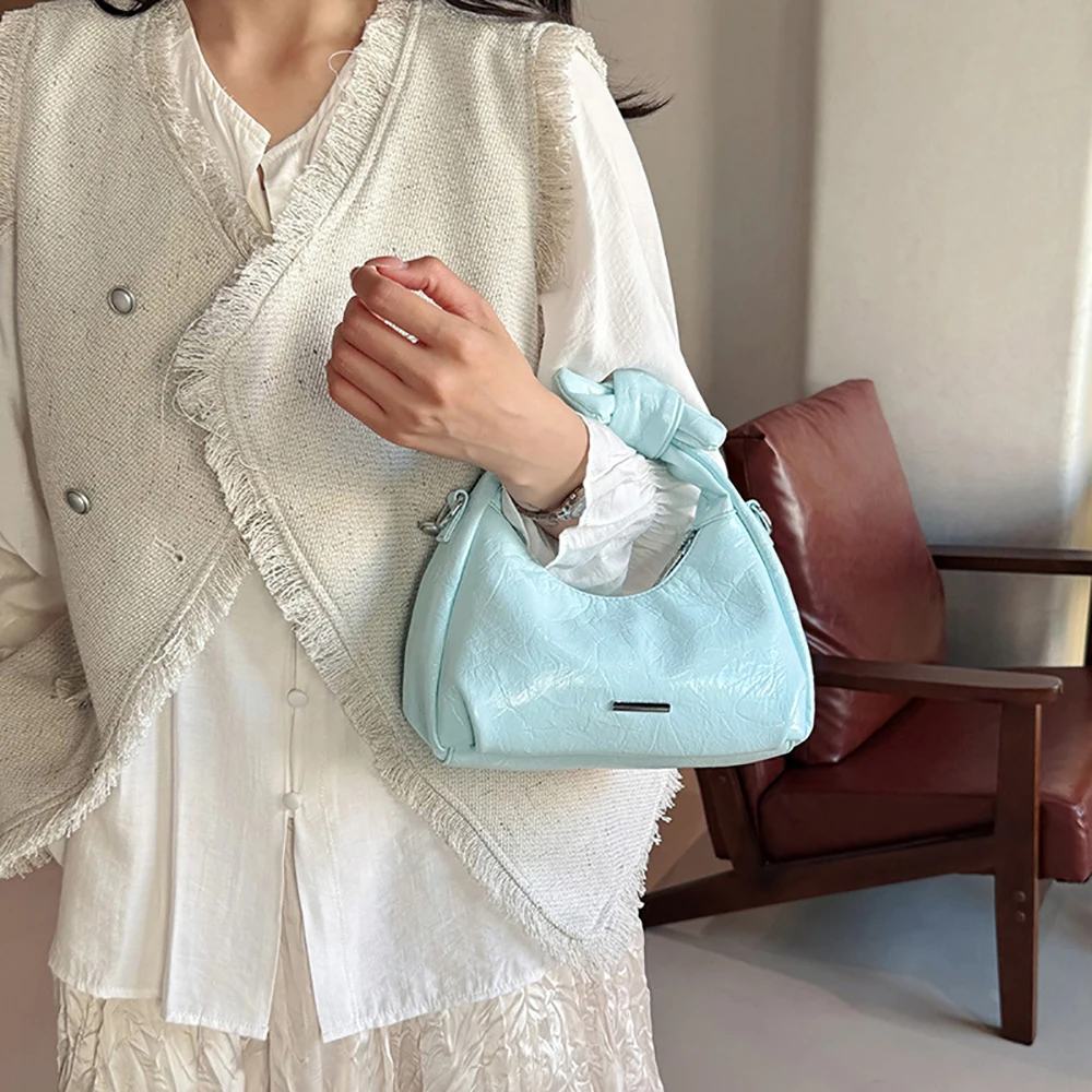 

Glossy Pu Texture Crossbody Bag Women's Korean Ins Solid Color Soft Shoulder Bags Simple Casual All-Match Commuter Handbags