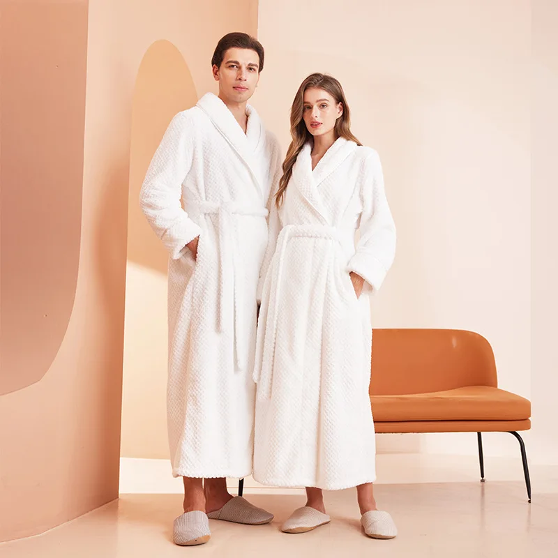Winter Thick Keep Warm Kimono Bathrobe Couple New Flannel Long Robe Women Sleepwear Nightgown Loose Men Coral Fleece Lounge Wear