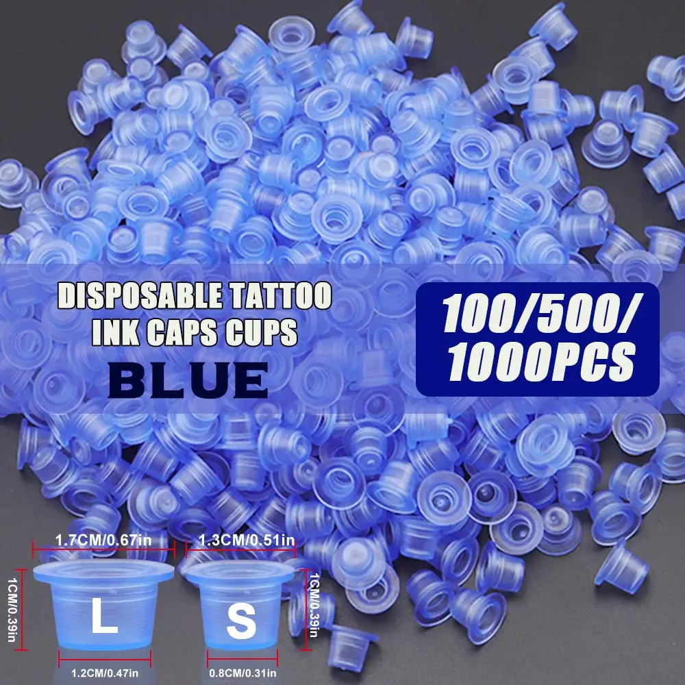 

1000/500/100 шт. силиконовые синие чашки с чернилами для татуировки, колпачки размера S/L, контейнеры для пигментов, колпачки для перманентного макияжа, аксессуары для боди-арта