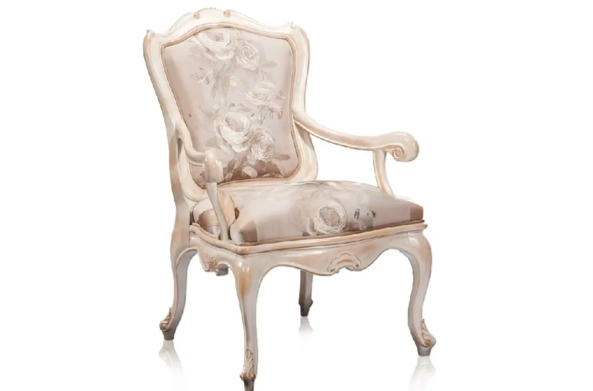 Antique replica dining room chair, baroque solid wood leather chair