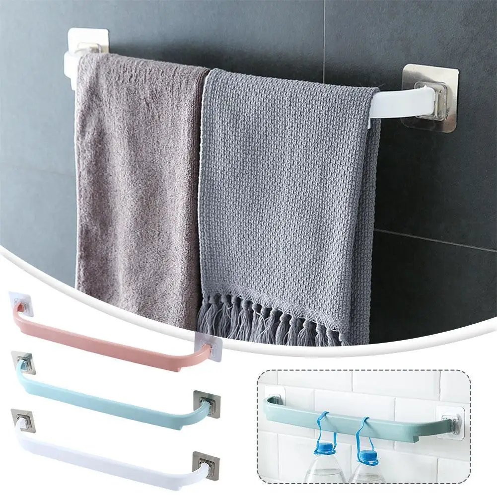 Self Adhesive Towel Rail Rack Towel Holder Bathroom No Drilling Kitchen Wall Hanging Bathroom Hardware For Home Bath Rack 1pcs