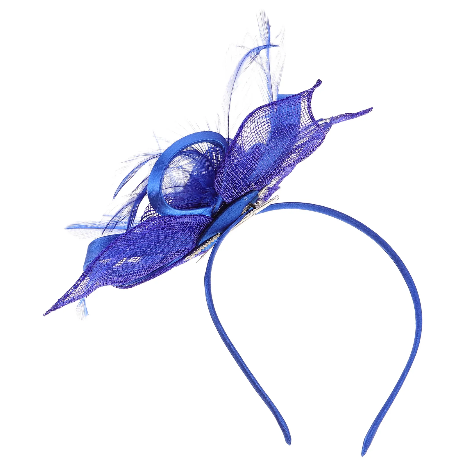 

Синяя винтажная сетчатая повязка на голову для женщин, аксессуар для волос в стиле ретро в стиле павлина, легкий головной убор из органзы для невесты