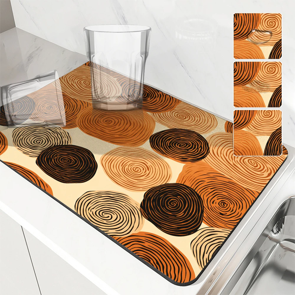 1pc Drying Mat Color Block Line Abstraction Non-Slip Absorbent Mat Tableware Kitchen Counter Drain Mats Placemats for Table