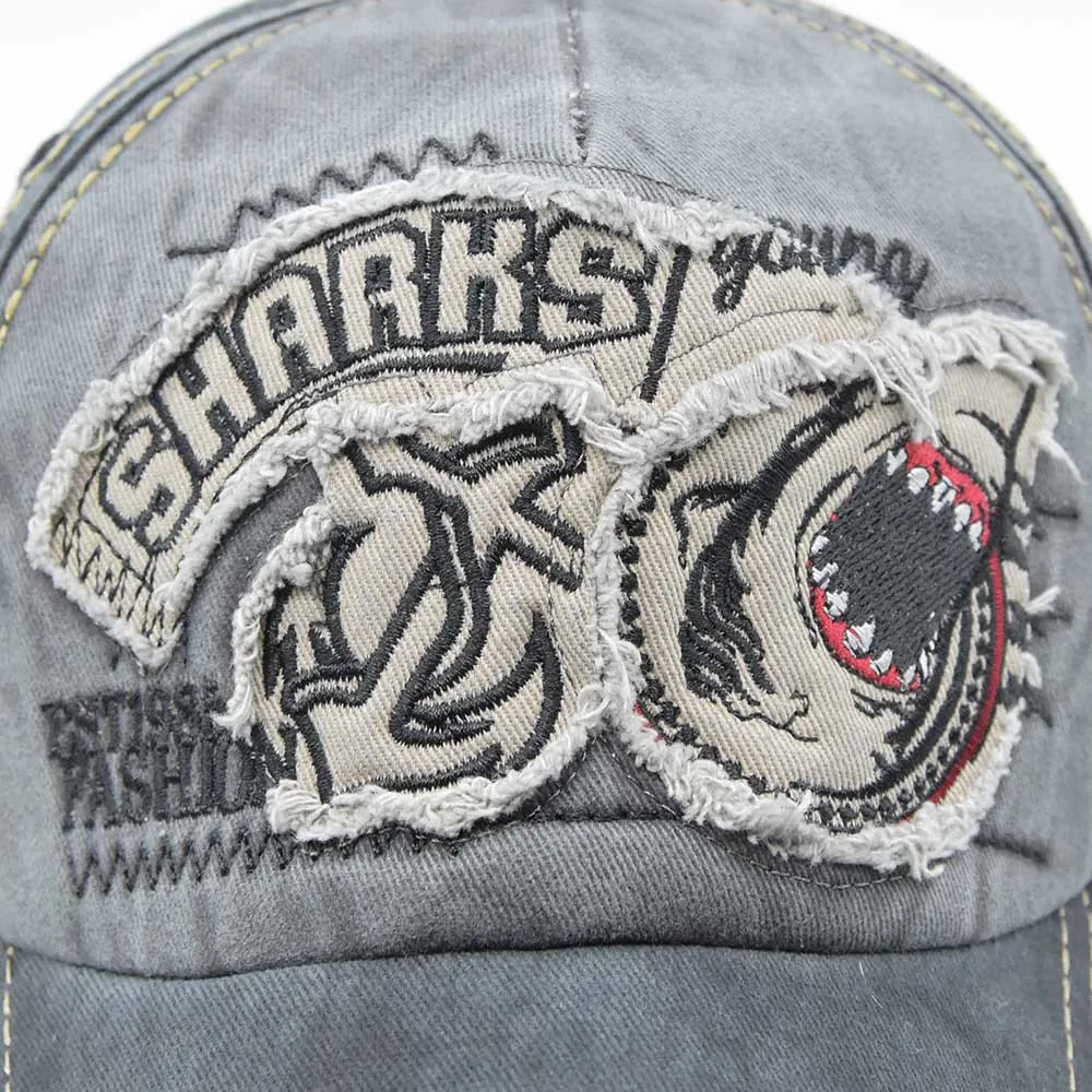 Retro Shark Embroidered Baseball Caps Bone Solid Animal Cartoon Men Women Cotton Stretch Hip Hop Streetwear Sun Hats