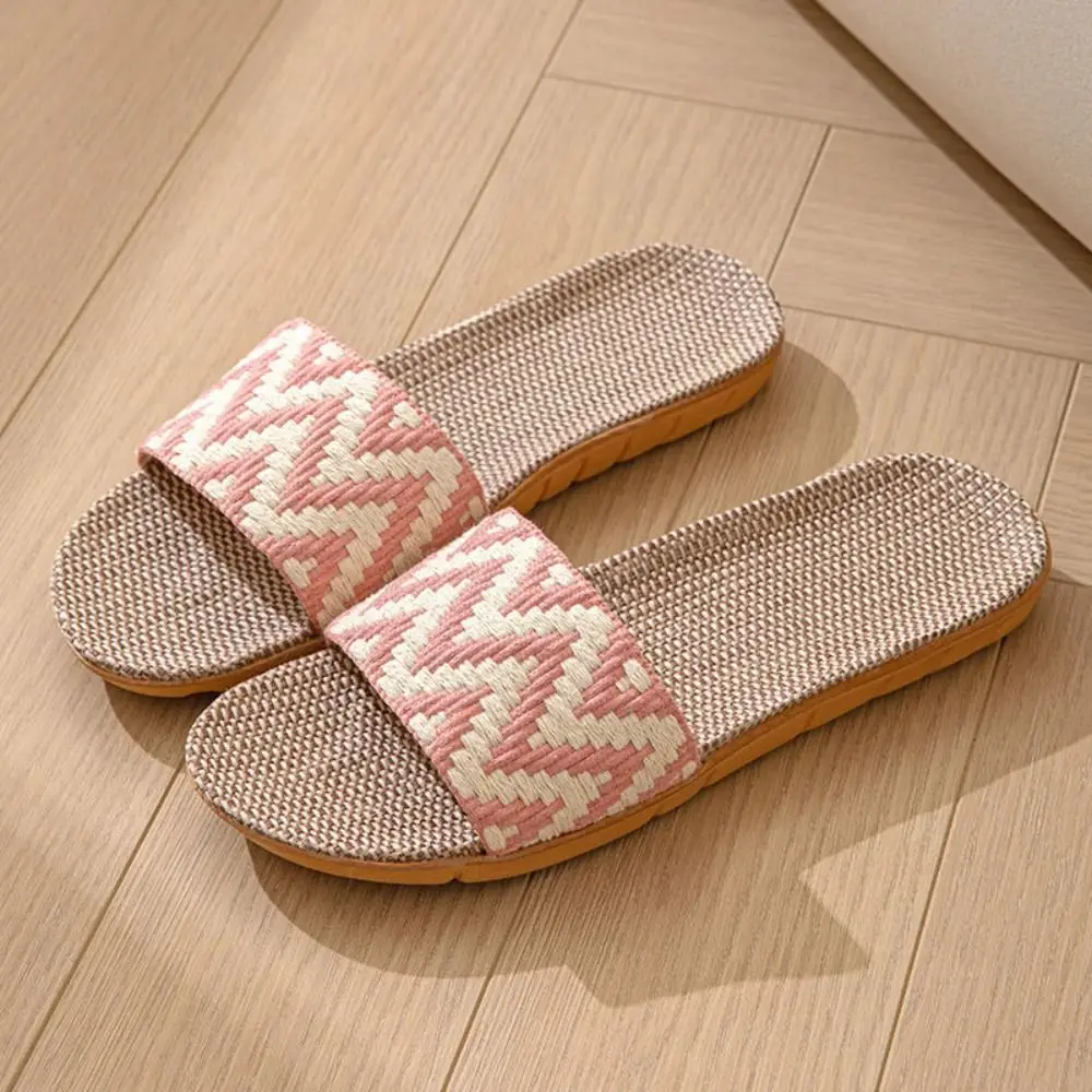

Льняные тапочки в полоску в этническом стиле, нескользящие мягкие льняные шлепанцы, сандалии, впитывающая пот обувь, лоскутные тапочки на плоской подошве, летние