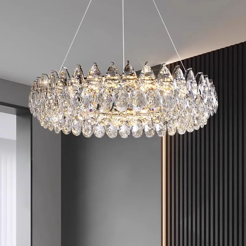 Lámparas colgantes de cristal para gran sala de estar, candelabros creativos de lujo para dormitorio, lámparas colgantes modernas para restaurante