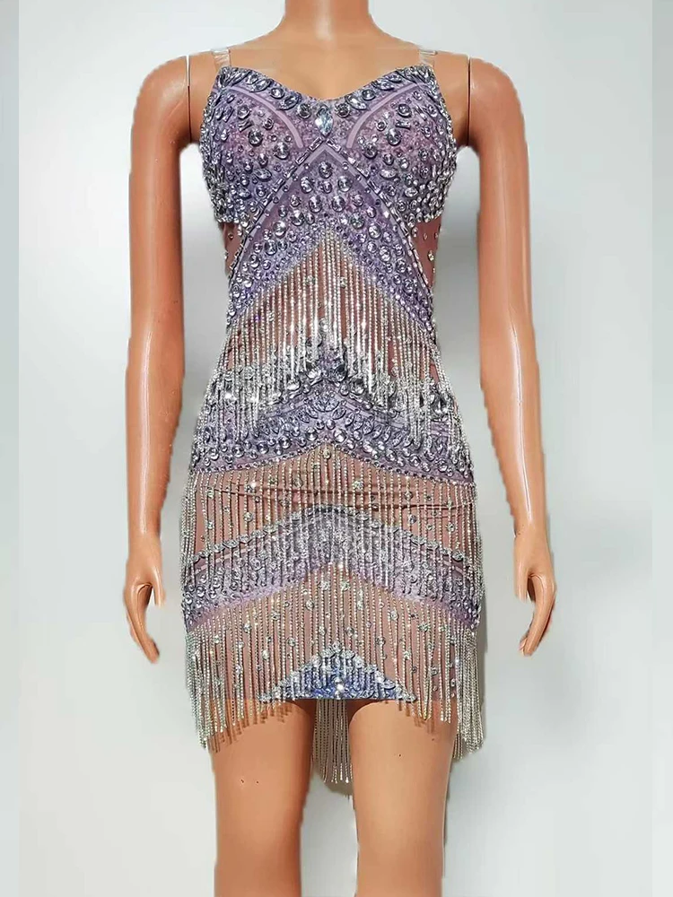 고품질 라인 석 술 섹시한 서스펜더 탄성 드레스 2025 새로운 패션 사용자 정의 여성 의류