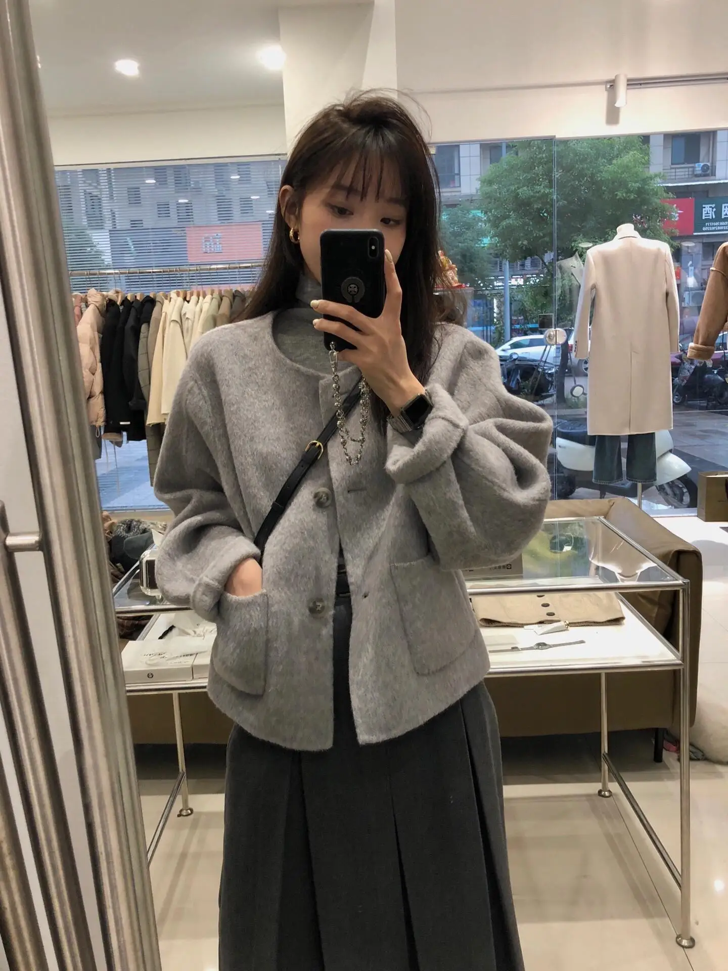 

Korean Sle Slimming Woolen Coat ort round Ne Women's Faionable Versatile Autumn Winter New Arrival Cardigan