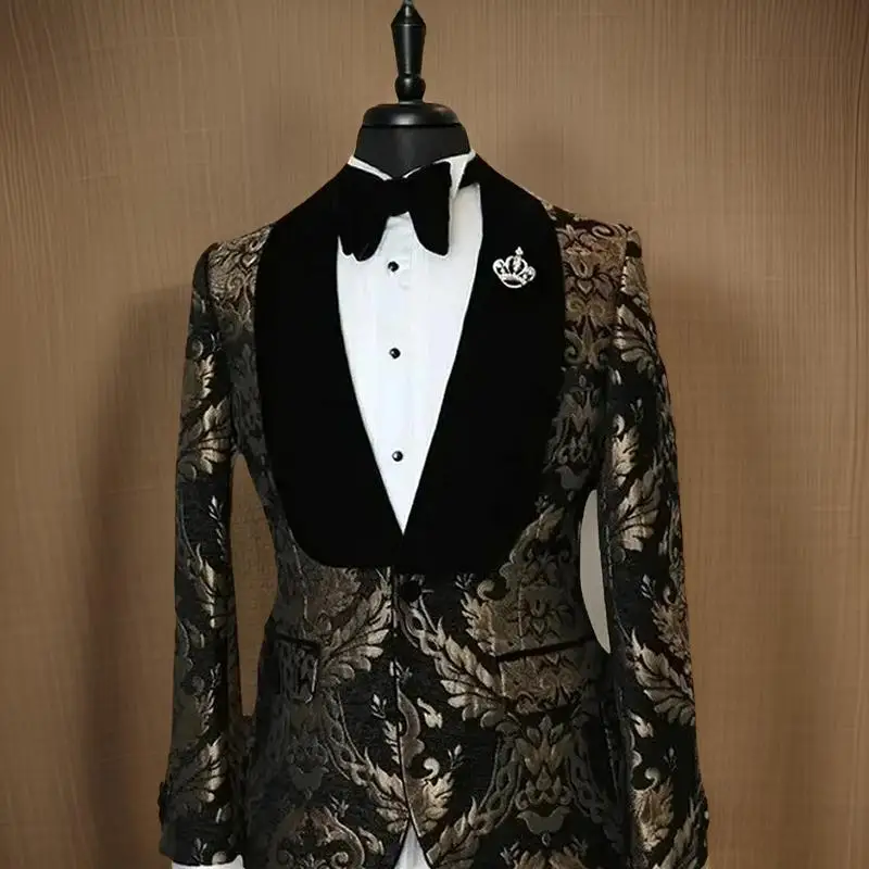 1 Piece Suit Jacket for Men 2024 Velvet Shawl Lapel Wedding Groom Tuxedo Blazer Jacquard Fashion Suit Ready to Ship