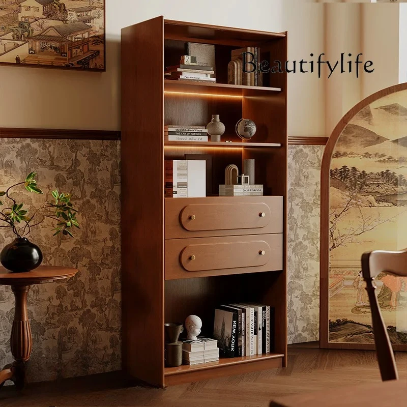 

Solid wood retro bookcase antique home floor rack living room display cabinet