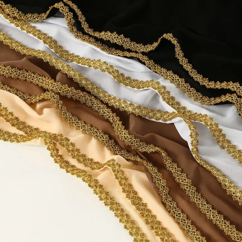 

Chiffon Material Eid al-Fitr Hijab Golden Wave Premium Embroidery Modest Covering Scarf Solid Color Soft Breathable Shawl Wrap